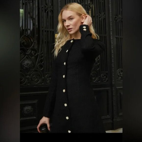 NEW Tweed Pearl Button Detail Dress Black - M - Picture 3 of 10
